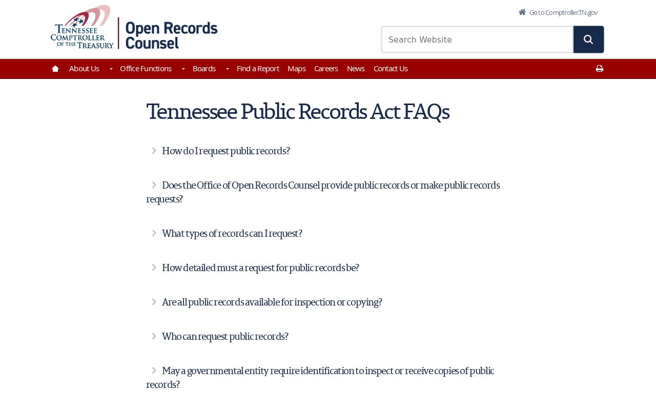Tennessee Comptroller guidance about public records requests
