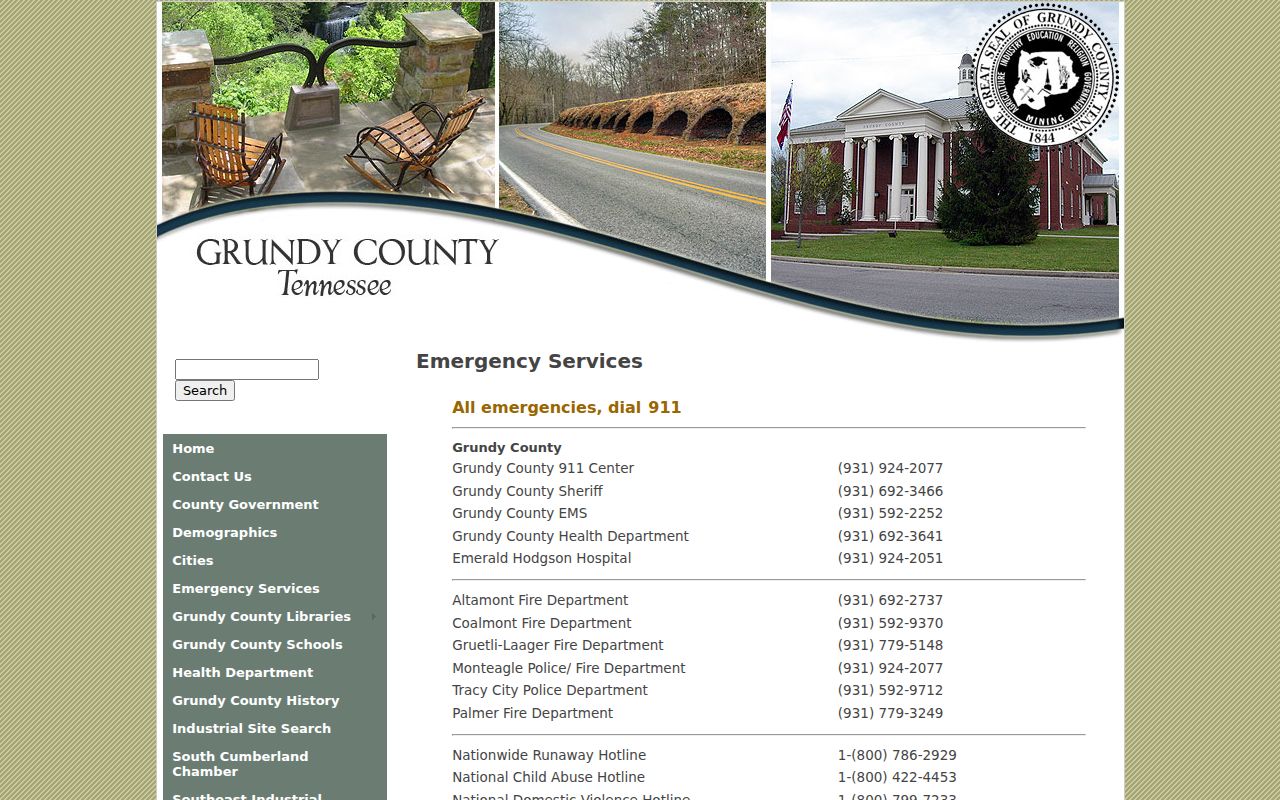Grundy County emergency-services page listing sheriff and local public-safety contacts